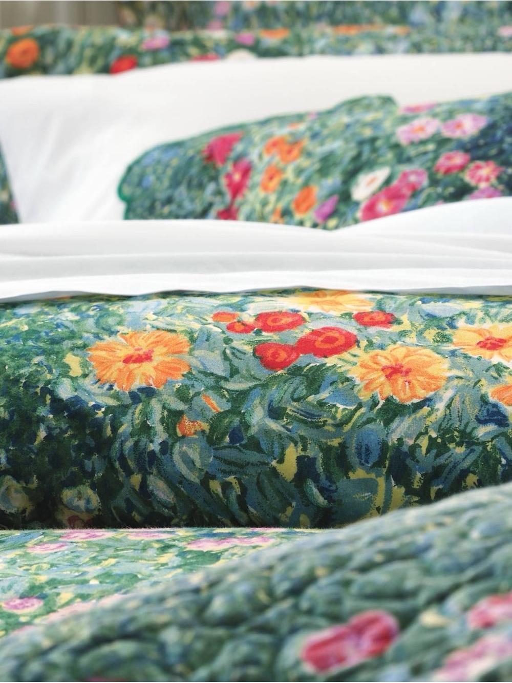Cuddledown Monet Percale Floral Green King Duvet Cover, 5 Shams - Picture 8 of 10